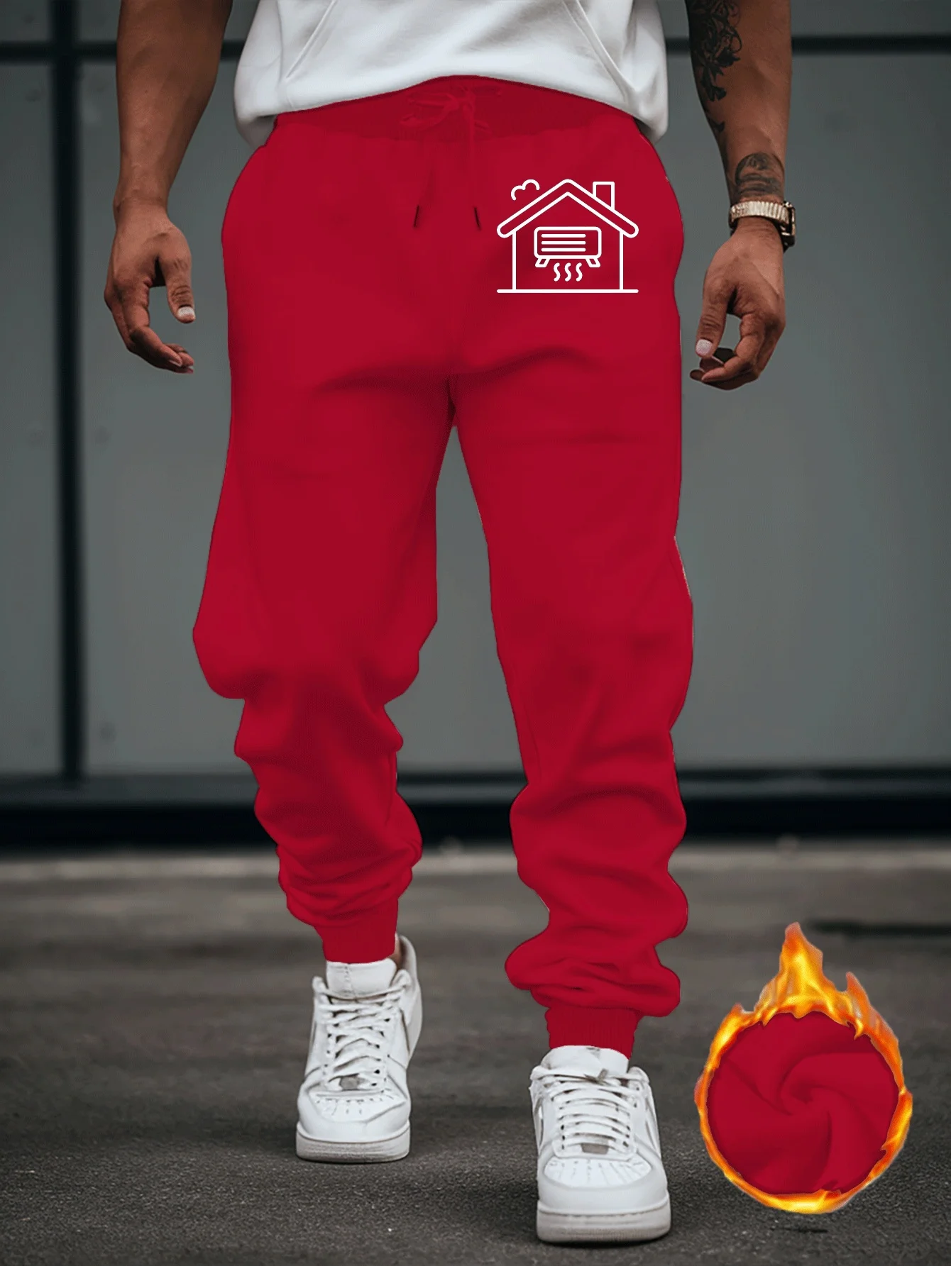 Home‑sketch Men Sports Sweatpants House AC Icon Print Trousers Mens Long Pants Casual Pants Straight‑leg Pants For Daily Relax
