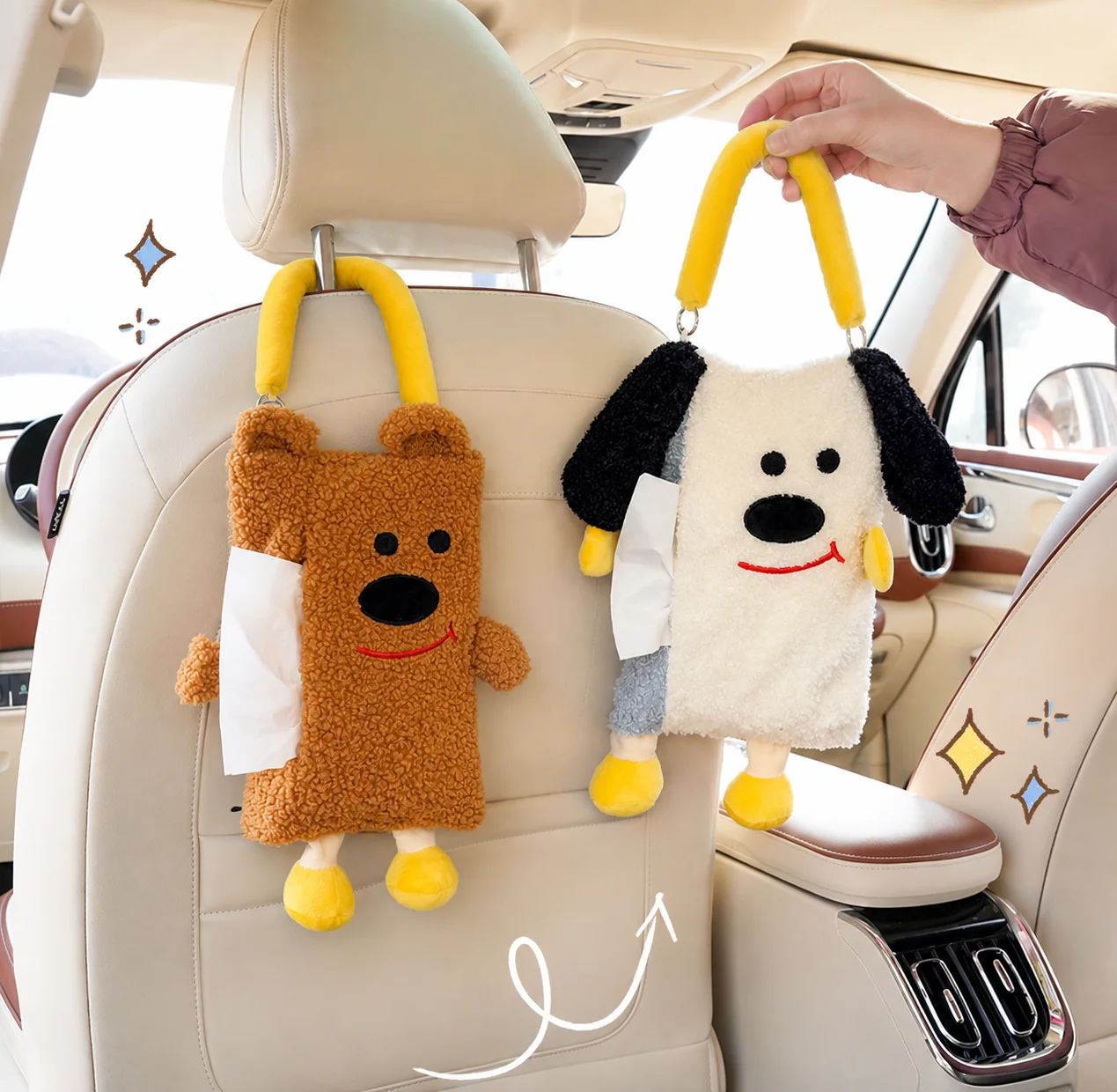 Fabric Tissue Holder Hanging Tissue Bag Multifunctional Cartoon Napkin Cover Wall Mounted Paper Storage Pouch For Car Home