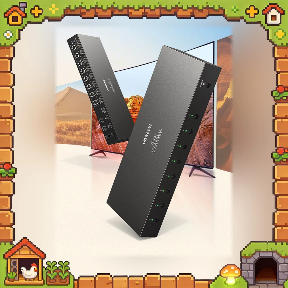 UGREEN 80963 HDMI KVM Switch CM546 8 Computers 1 Monitor 4K 60Hz HDMI 2.0 USB 2.0 Keyboard Mouse Sharing Button Hotkey IR Remote