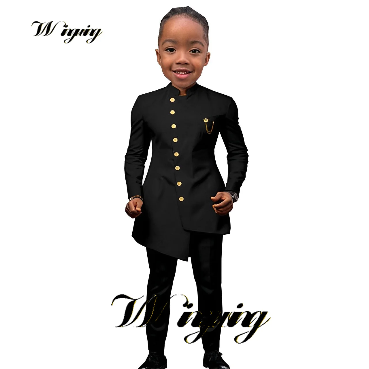 

African Style Boys Suit 2 Piece Wedding Tuxedo Long Jacket Pants Single Breasted Blazer for Kids Tailored Clothes