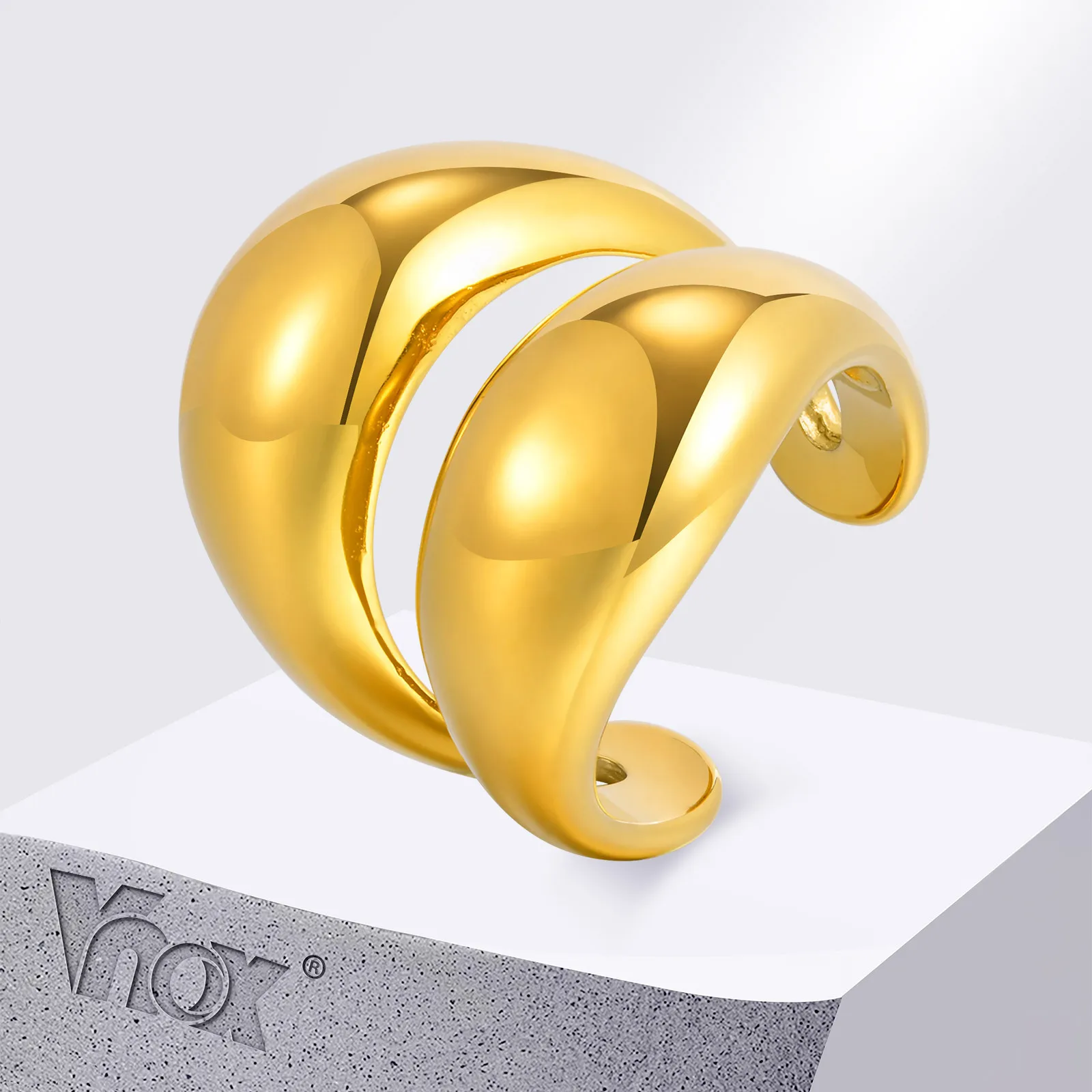 

Vnox Gold Color Chunky Wide Ring,Stainless Steel Open Rings For Women Men,Irregular Smooth Fashion Jewelry Finger Accessories