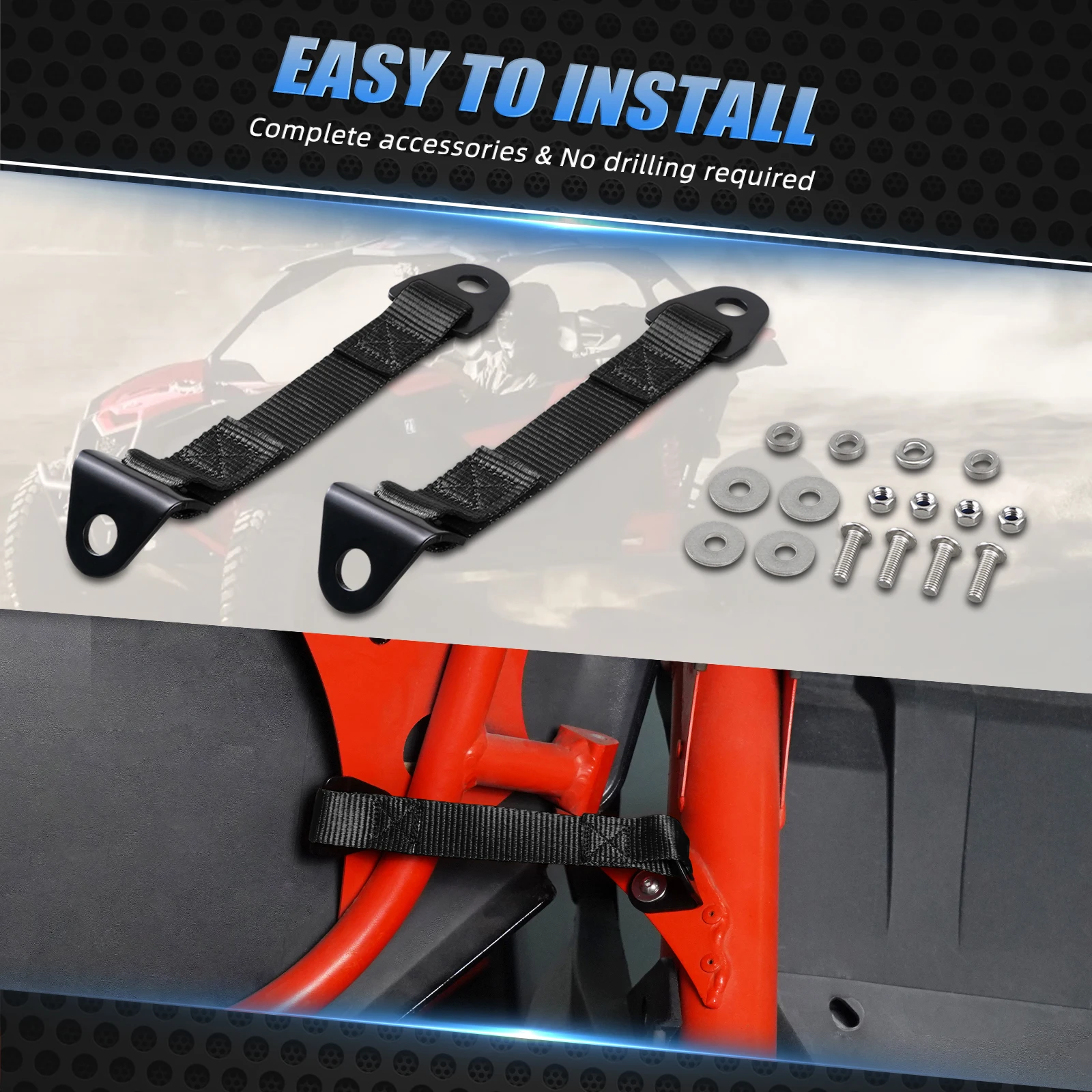 

NICECNC UTV 2PCS Swing Door Check Limiter Straps Polyester and 45 Steel For Can Am Maverick X3 2017-2022 Secure Your Doors