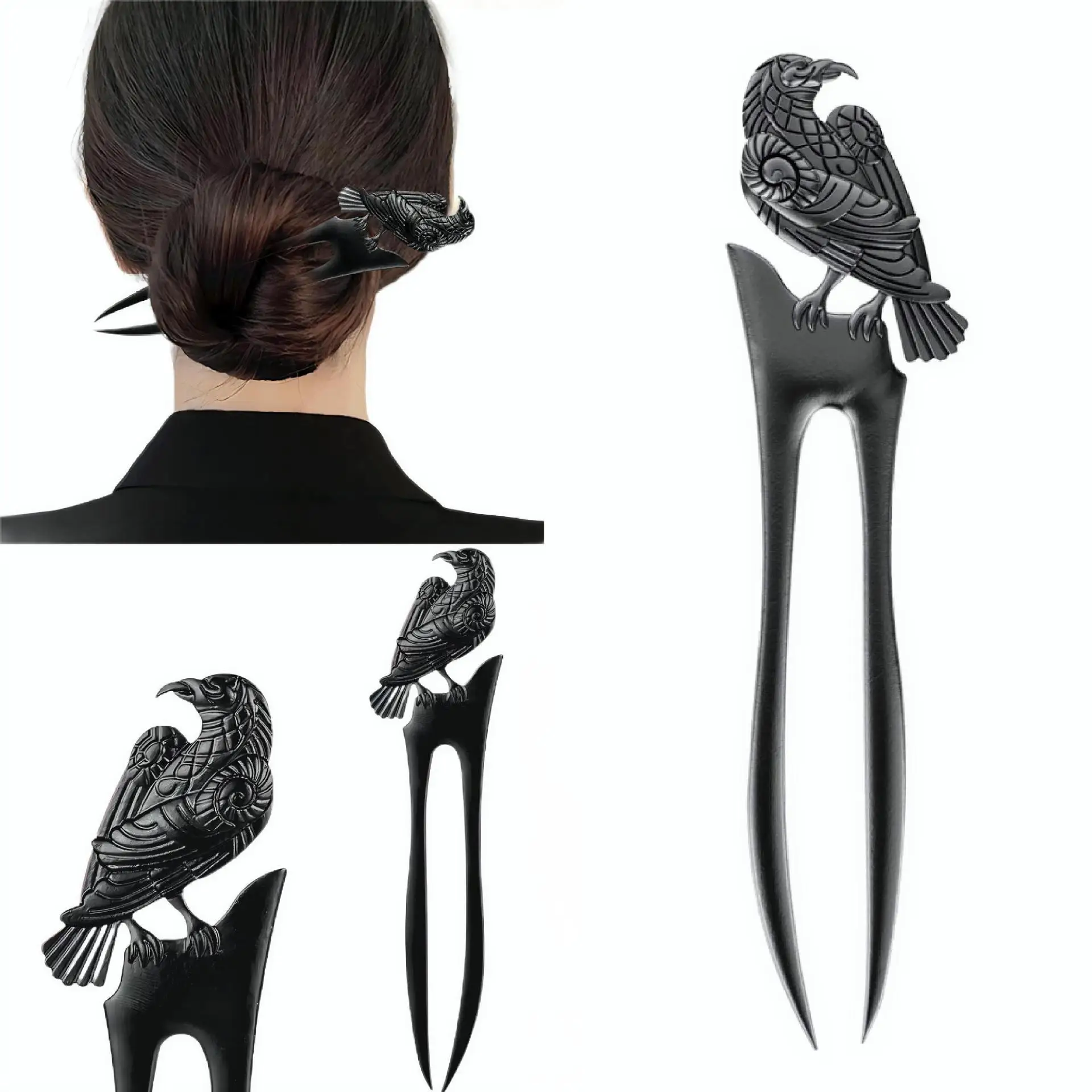 Frau Goth Black Crow Haarstab Haar Styling Kopfschmuck Doppelseitige Haarnadeln Geschenke