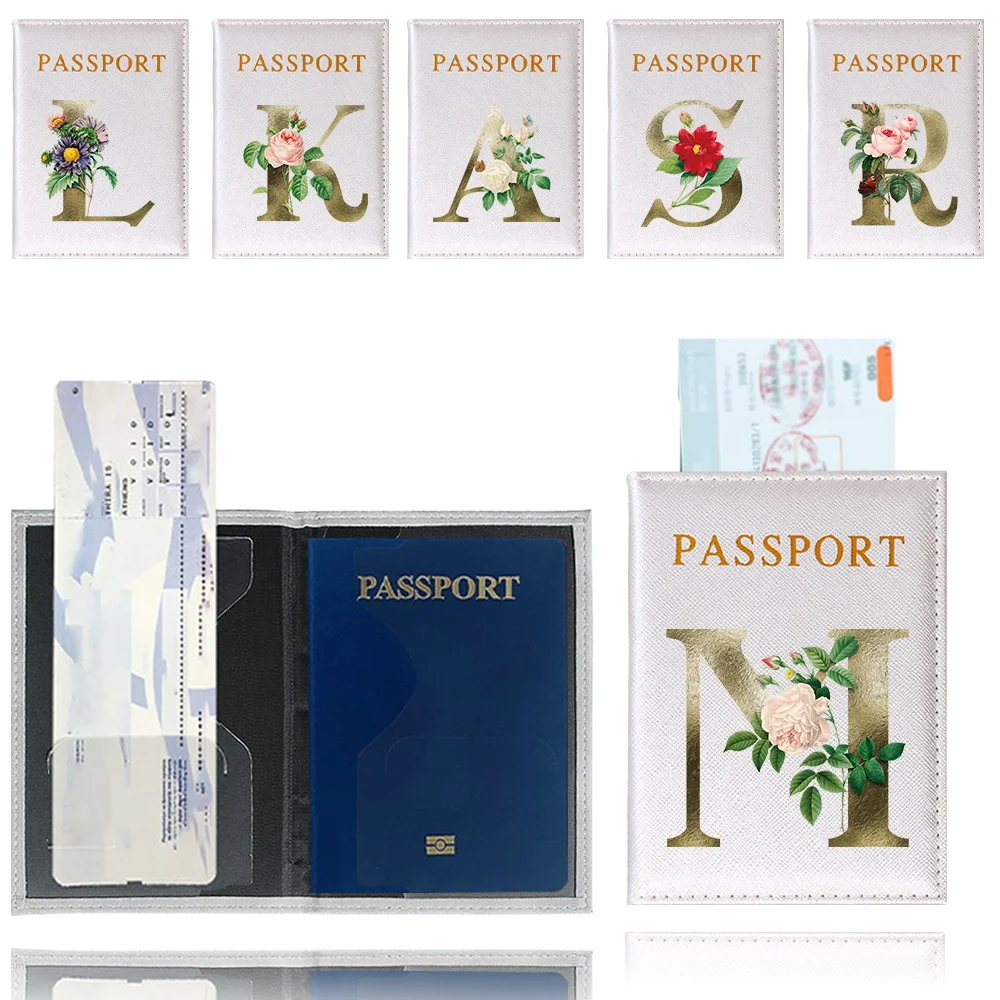 Couverture de passeport étanche, porte-passeport de voyage, housse de protection unisexe, série de fleurs dorées imprimées, accessoires de voyage