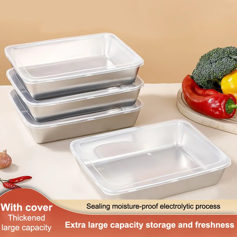 

5Pcs Stainless Steel Food Container with Cover Small Thicken Fresh-keep Fruit Lid Sealed Storage Box Kitchen Fridge Organizer