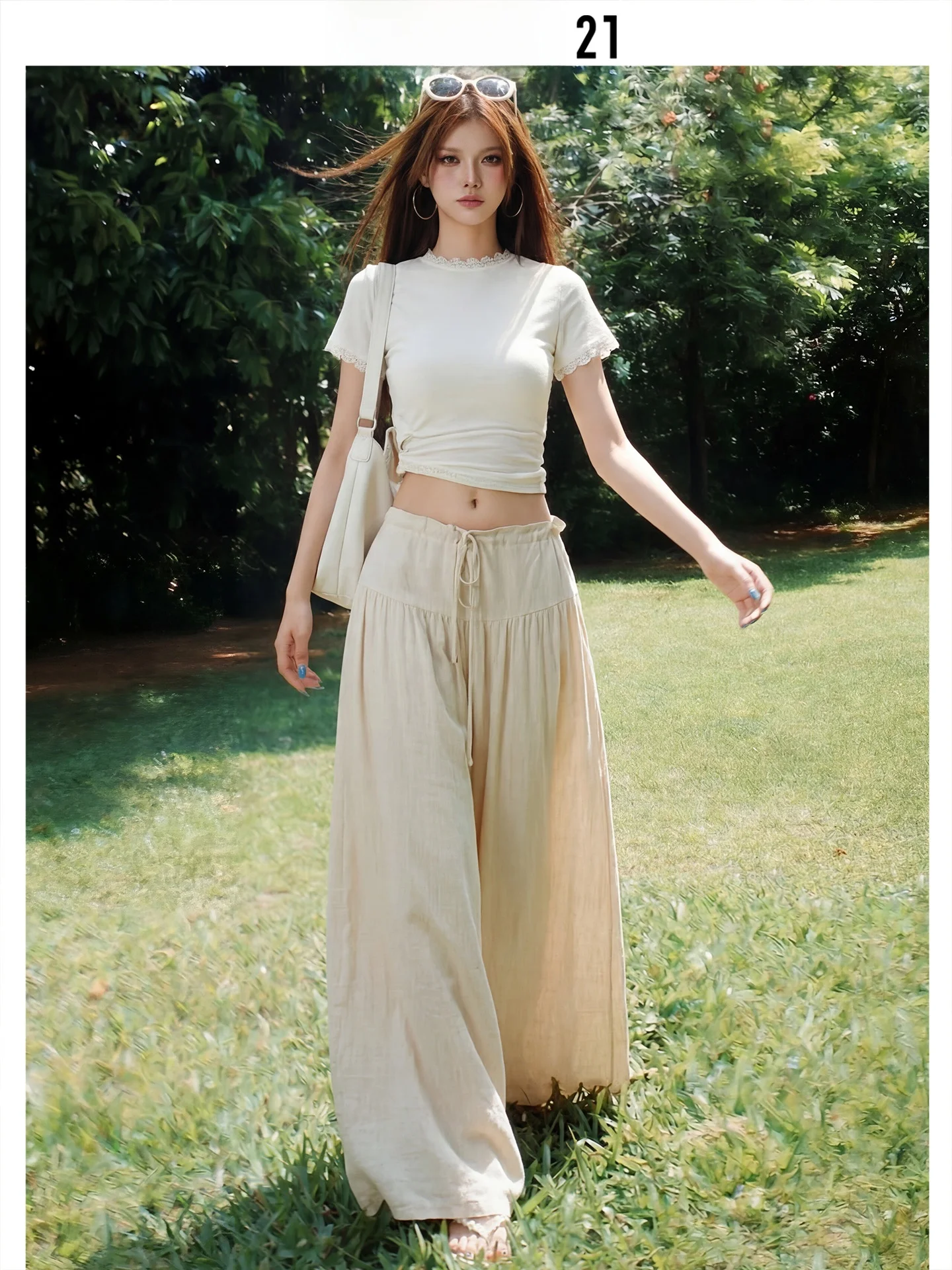 Calça Saia Feminina Estilo Coreano Forever 21 Solta Casual Versátil Cor Pura Elegante Cloud Pants Calça Longa