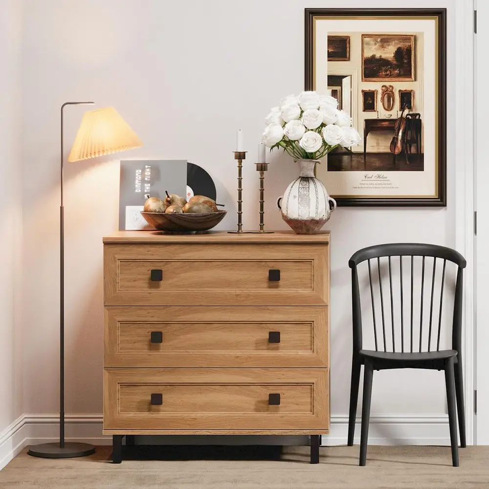 

3-Drawer Bedroom Chest with Storage Organizer in Oak Finish for Living Room and Hallway