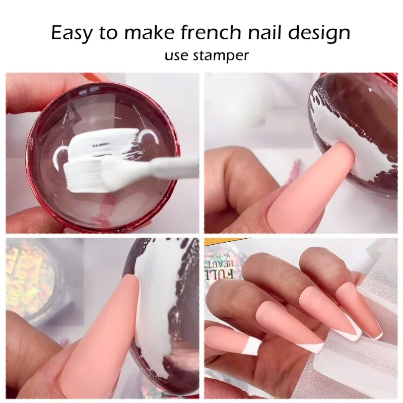 1pc French Tip Nail Stamper Set - Silicone Gel Polish Stamping Tool Kit with Scraper for DIY Manicure, Jelly Nails Design