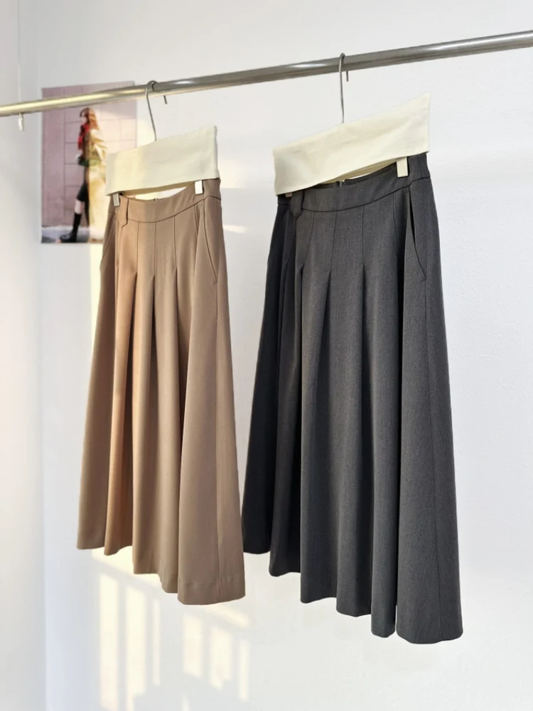 

Casual High Waist Pleated Skirt Faionable Artistic Sle Slimming Versatile Korean Design Ci Commute Cotton f-length S...