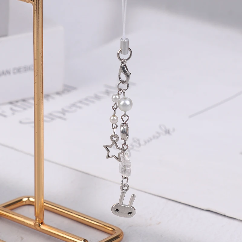 Cyber Bunny Phone Charm Y2k Cell Phone Rope Chain Handmade Pendant Beaded Phone Charms Sweet Girl Keychain For IPhone Camera