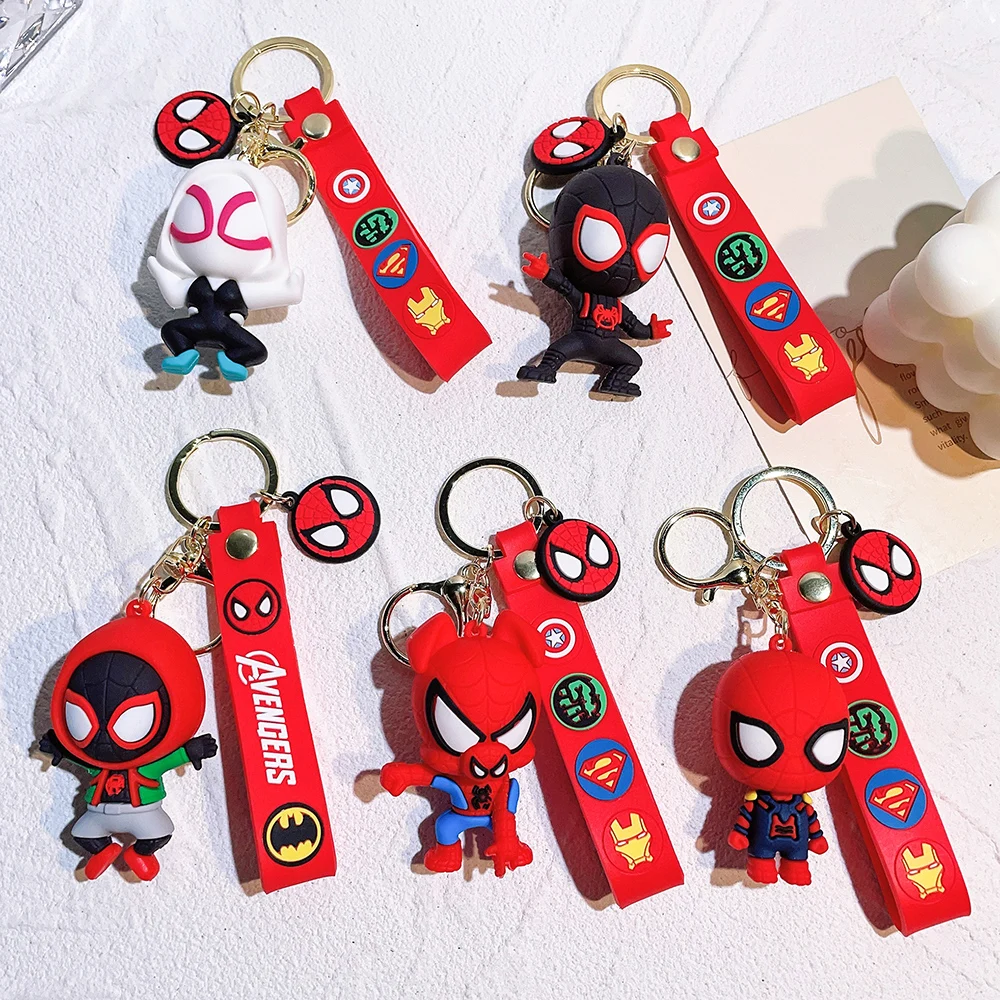 Superhero Spiderman Keychains Cartoon Spider Man Doll Keyrings Avengers Anime Figure Pendant Keyholder Car Key Chains