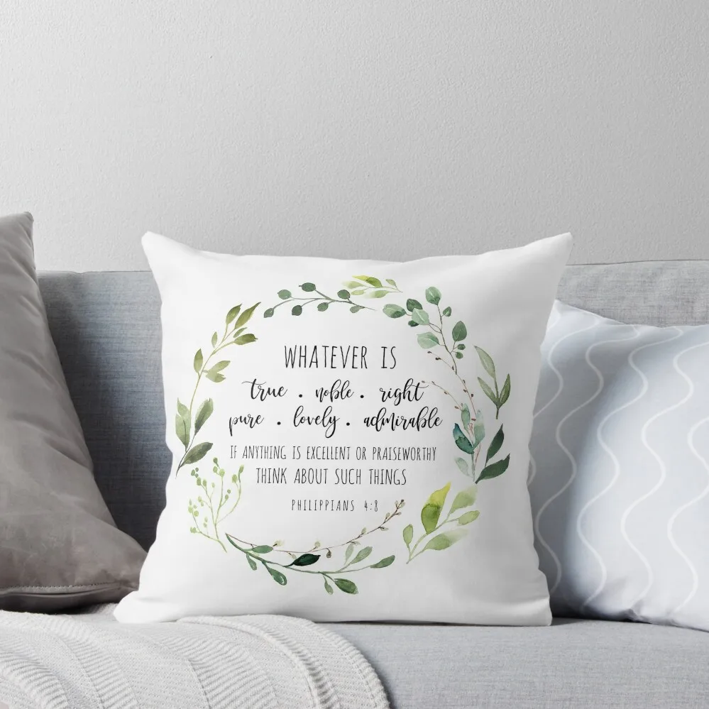 

Philippians 4:8 Whatever is True Bible Verse Throw Pillow Luxury Cushion Cover christmas supplies pillow