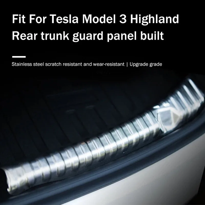 Anti-Scratch Wear Resistant Stainless Steel Trunk Cargo Sill Cover Guard For Tesla Model 3 Highland Rear Threshold Protector view 4
