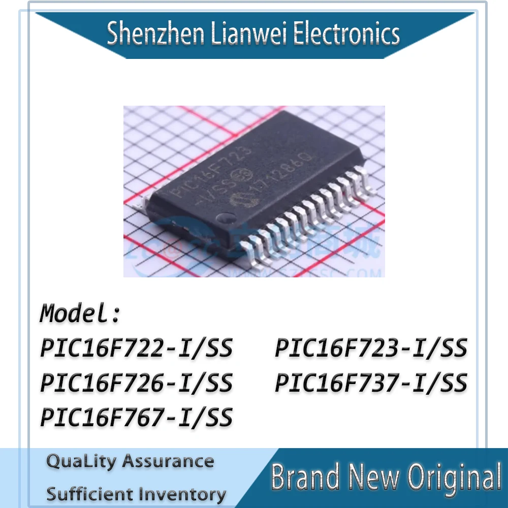 100% New Original PIC16F722-I/SS PIC16F723-I/SS PIC16F726-I/SS PIC16F737-I/SS PIC16F767-I/SS IC MCU Chipset SSOP-28