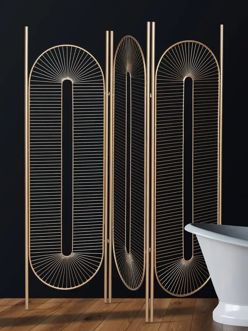 Light Luxury Copenhagen Simple Style Golden Wrought Iron Mobile Folding Room Divider Screen