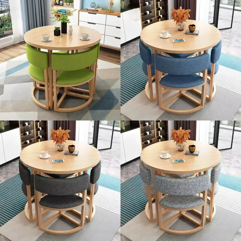 Round Extendable Dining Table Set with 4 Chairs Luxury Wood Kitchen Table Modern Home Furniture Center Mesa Comedor for
