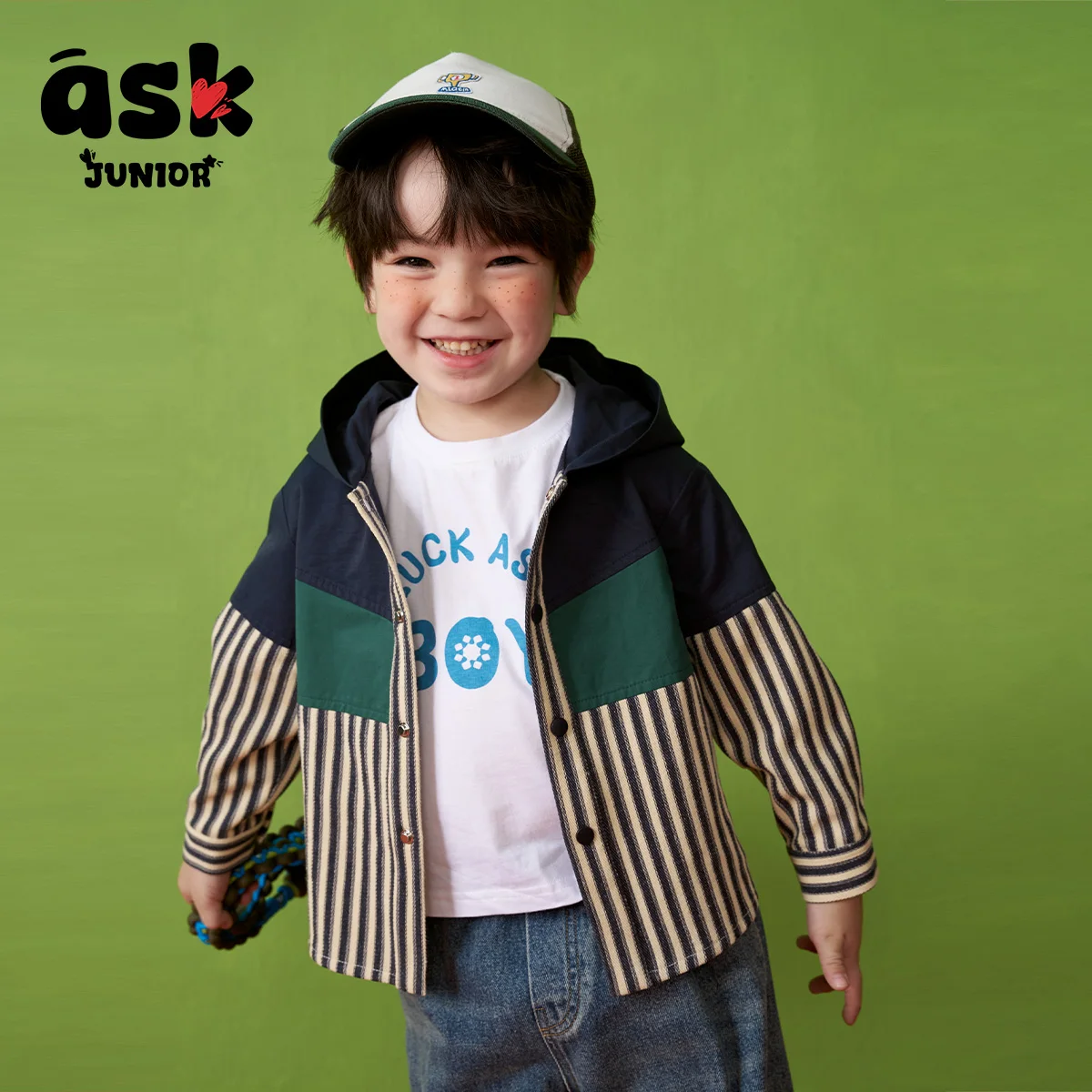 

Ask Junior Boys Jacket Spring and Autumn Children's Striped Splicing Contrast Color Casual Hooded Jacket