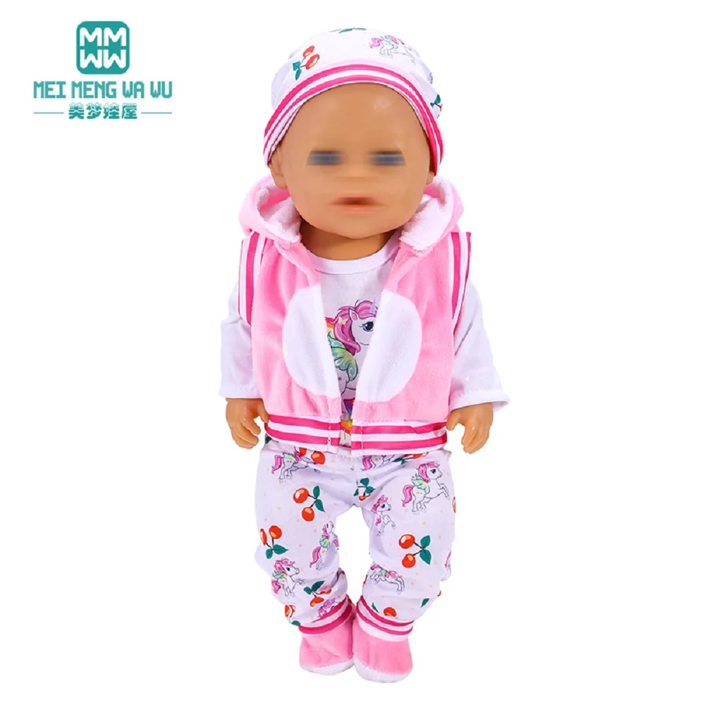 Fits 43-45cm Baby Toys New Born Doll clothes Fashion cartoon jacket three-piece suit gift