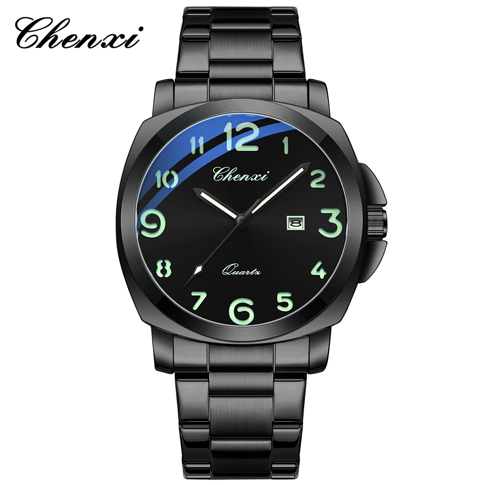 

CHENXI кварцевые мужские часы, деловые повседневные мужские часы с ремешком из нержавеющей стали, водонепроницаемые светящиеся мужские наручные часы с календарем