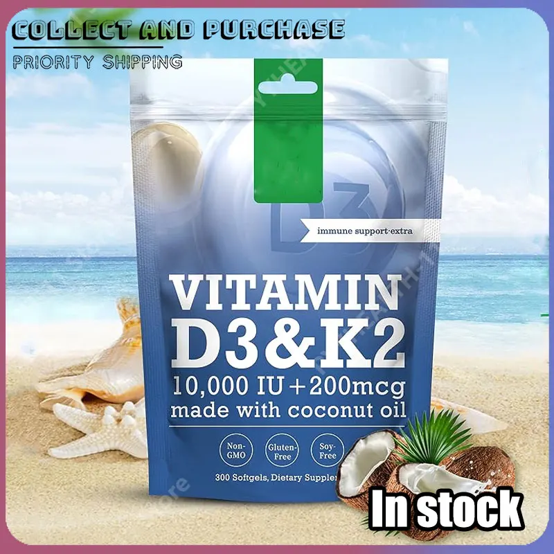 

Vitamin D3 + K2 200 Mcg Coconut Oil 10000 IU Supports | 2-in-1 Bone, Immune & Heart Support | Easy To Swallow 300 Softgels