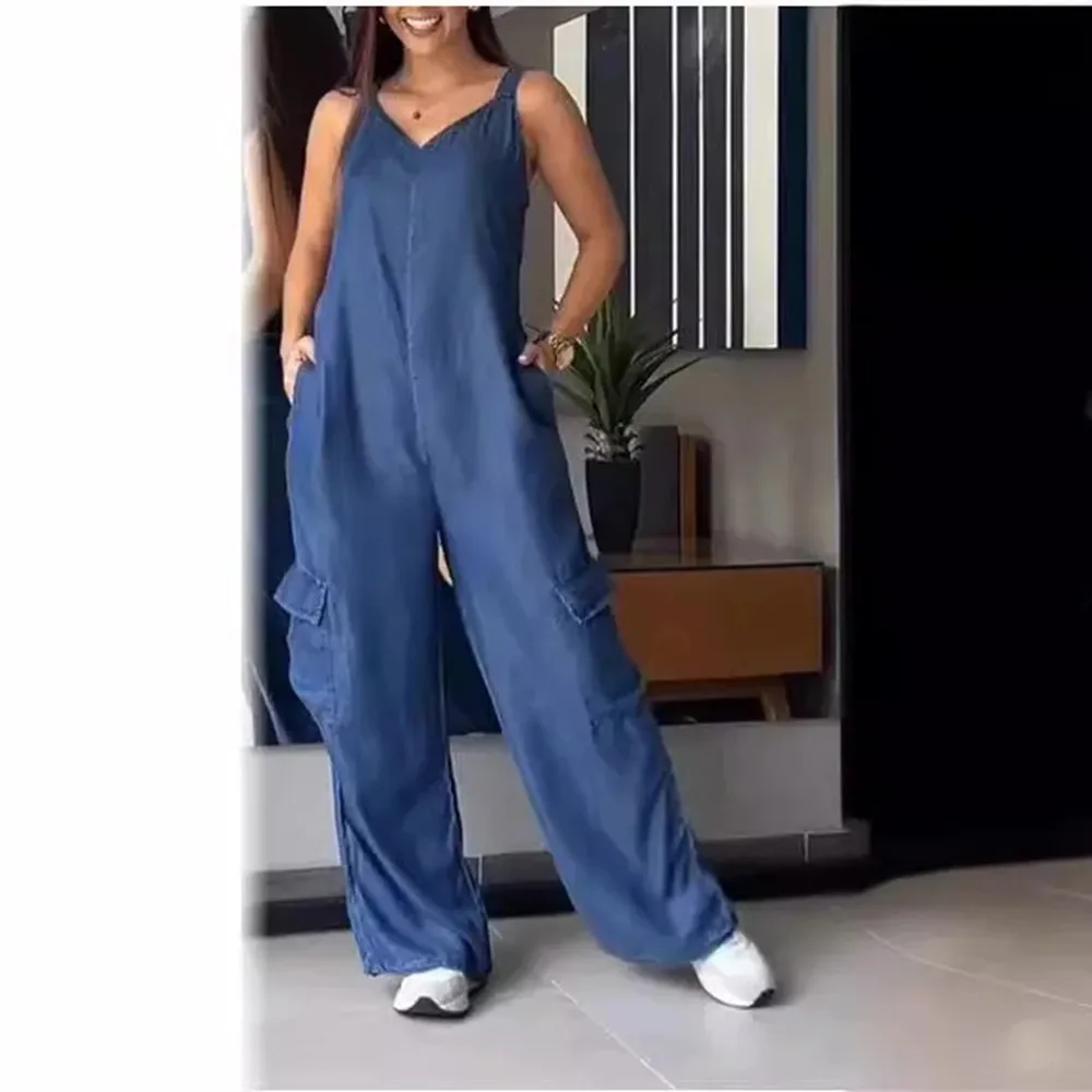 Trendy European and American Style Denim Jumpsuit for Women