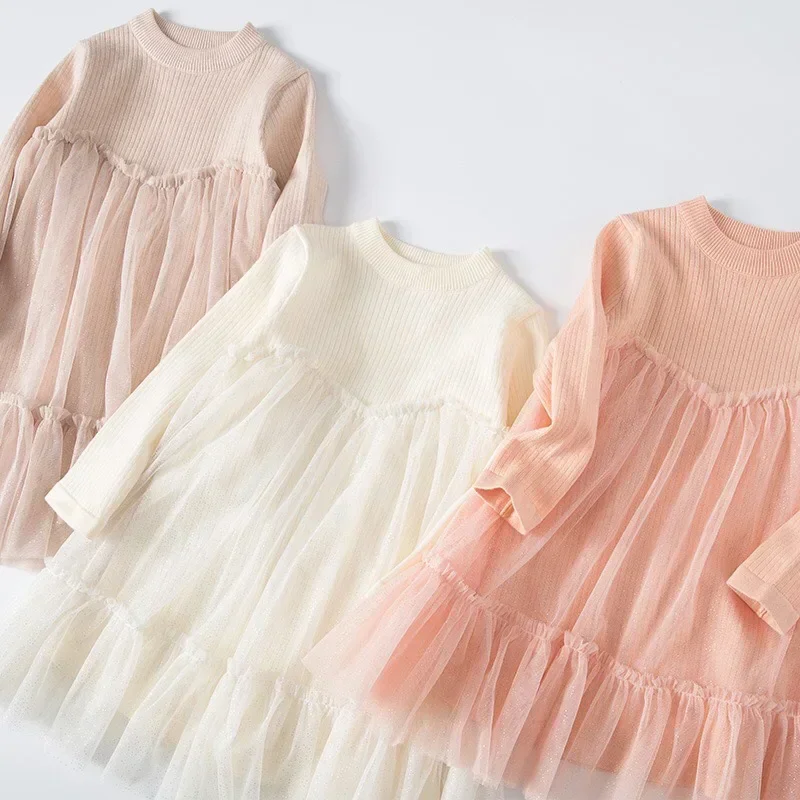 2022 New Girls Dress Korean Style Baby Girls Mesh Princess Dresses Long Sleeve Spring Autumn Kids Clothing