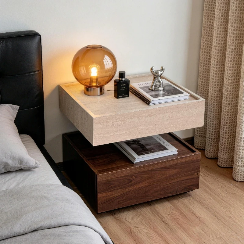 Minimalist Solid Wood Nightstand Luxury Floating Side Cabinet Compact Bedside Storage Unit Elegant Home Furniture for Bedroom