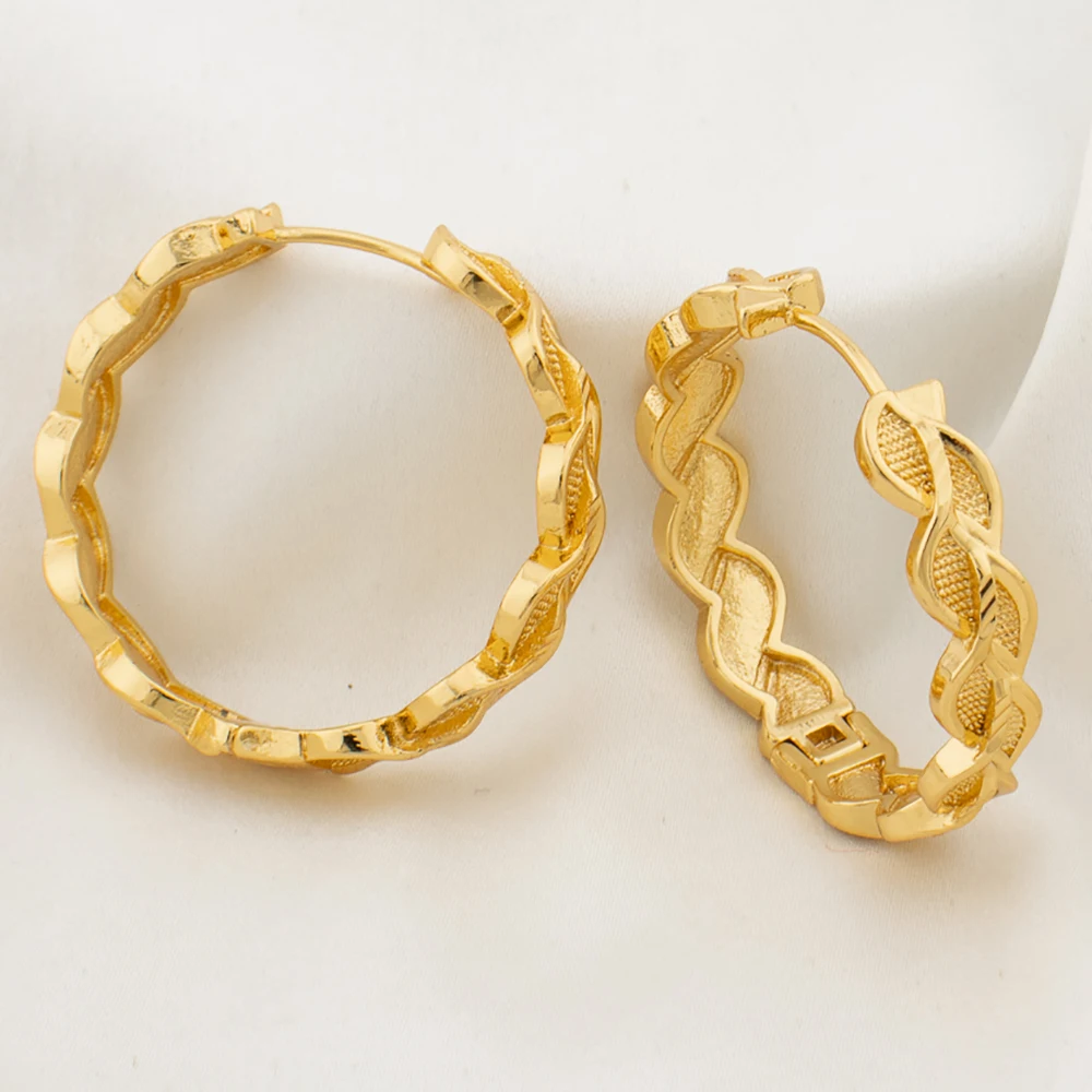 40mm Circle Hoop Earrings 18K Gold Color Jewelry for Women Large Round Brass Twisted Earring Daily Wear Jewelry Accessories