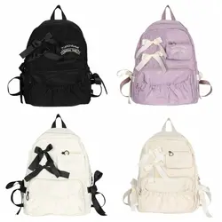 Flower Bow Backpack Kawaii Canvas Large Capacity Students School Bag Storage Bag College Style Canvas Shoulders Bag Outdoor