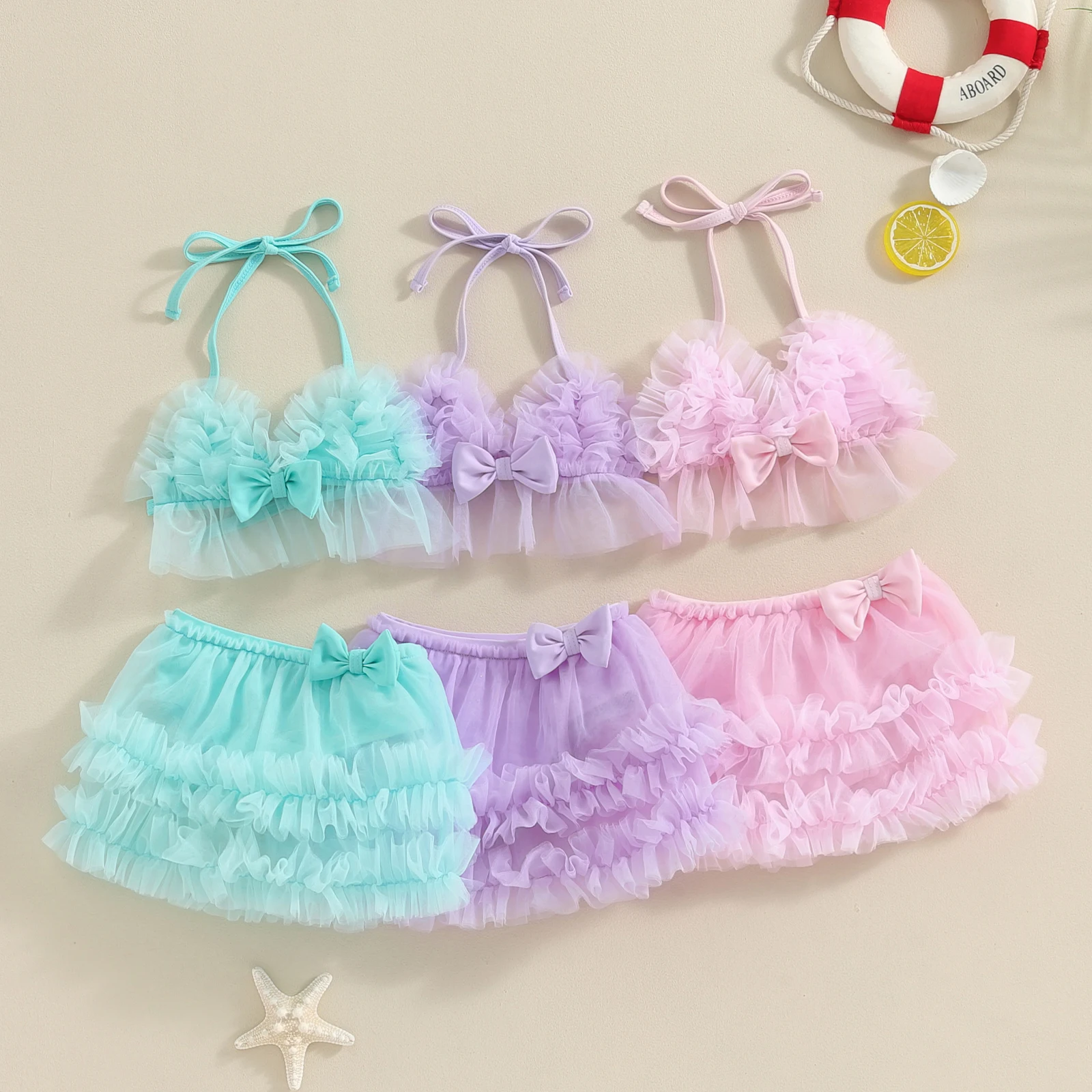 

Baby Girls Bikini Beach Swimwear 2 Piece Swimsuits Tulle Camisole PP Shorts Bathing Suits