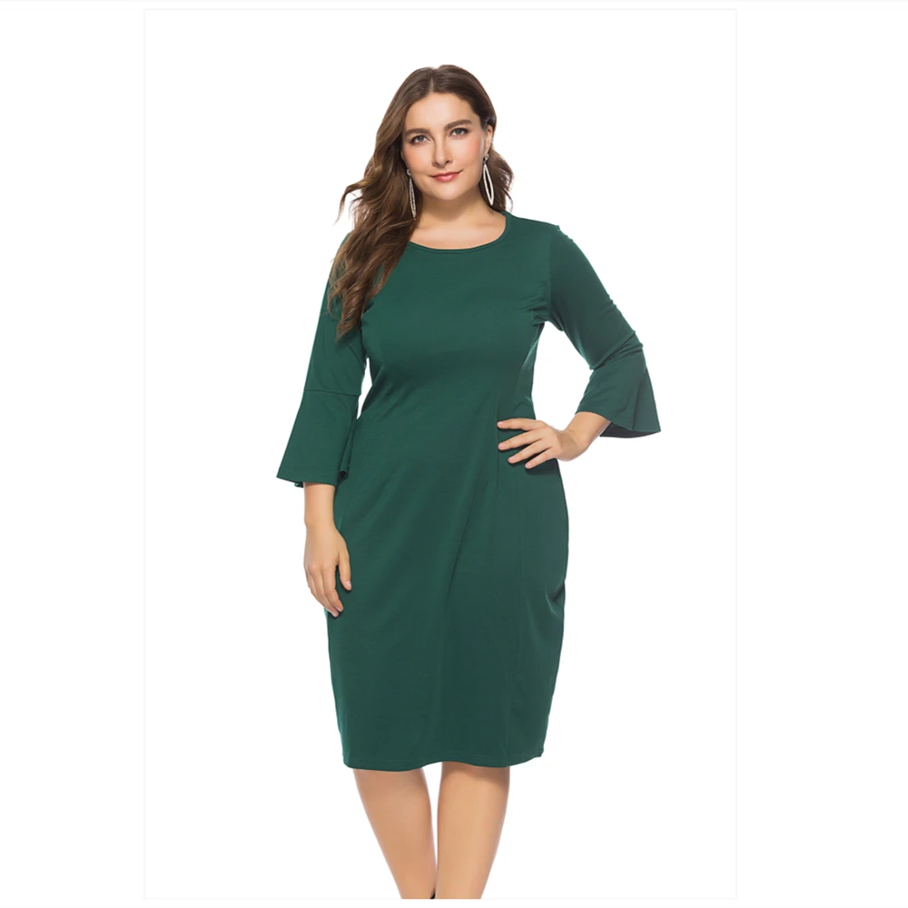 2021 Autumn Hot Sale European And American Style Plus Size Flare Sleeve Dress For Women