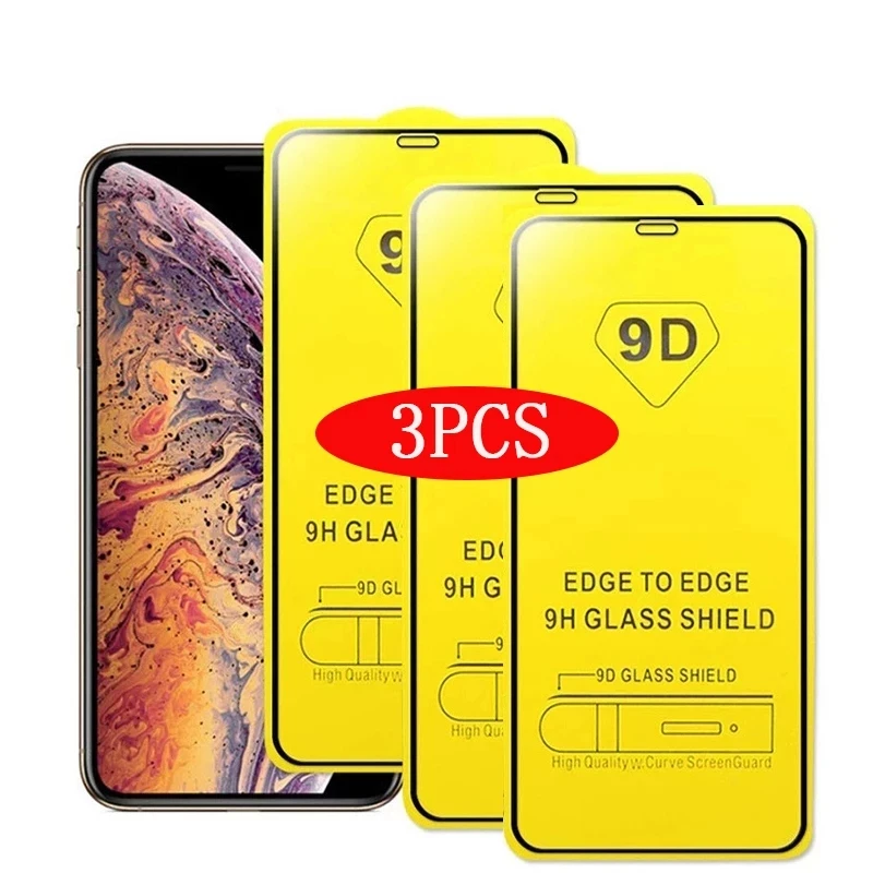 3PCS 9D Tempered Glass for IPhone 11 Pro Max 12 13 Mini 15 14 Plus Screen Protector for IPhone XS MAX X XR 8 7plus SE 2020 Glass