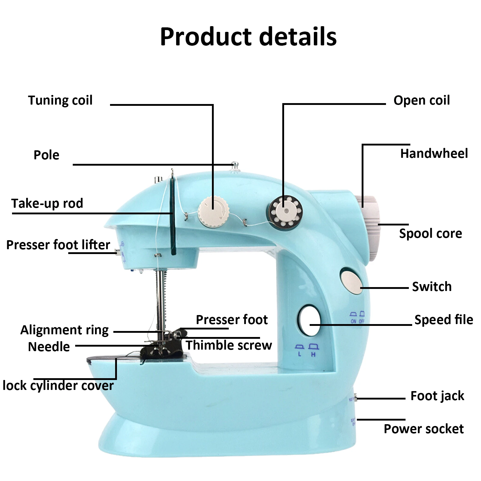 202A Home ماكينة خياطة كهربائية صغيرة خيط مزدوج 2 سرعة ماكينة خياطة سطح المكتب تصميم خيط مزدوج الولايات المتحدة 110 فولت #4