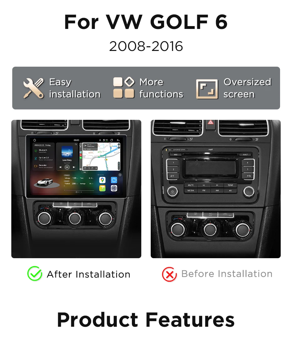 Junsun 7870 2K Wireless CarPlay Android Auto Radio für VW Volkswagen Golf 6 2008 2009-2016 GPS-Navigationsgerät 4G DSP DTS 360 – Detail 5