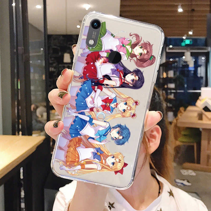 Cartoon Anime Sailors Moons Rabbit Cute Girls Cat Phone Case For Huawei Y6 Y7 Y9 2019 P Smart P30 P20 Lite Transparent Cover