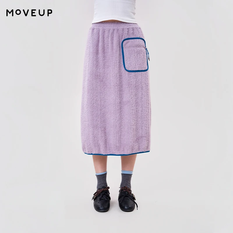 MOVEUP Women's Long Skirt FUN Series Elastic Waist Zip Pockets Contrast Binding Hem 2026 Winter Daily Commuter Skirt 3ELD10605