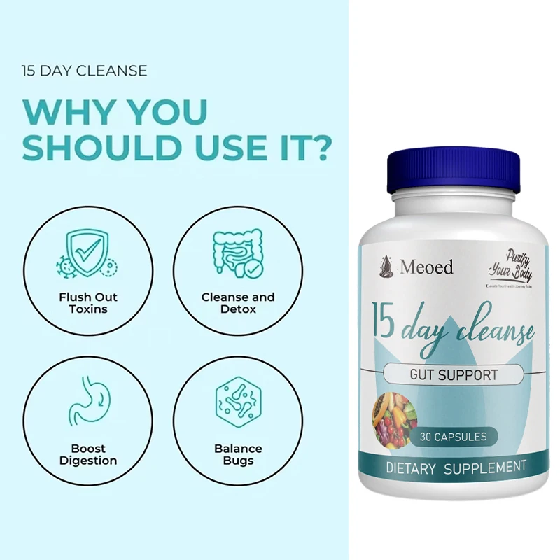 15 Day Cleanse Detox Capsules Gut And Colon Support Abdominal Pain Bloating Constipation Relief Weight Management Digestion Pill