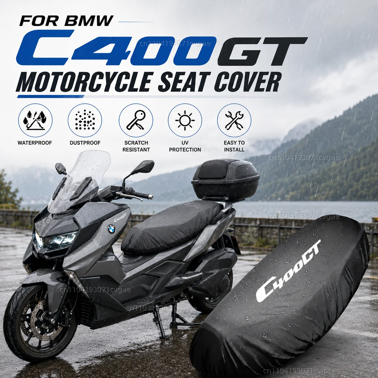 Für BMW C400GT C 400GT C400 GT 2019-2022 Motorrad Regensitzbezug Wasserdichter Sattelbezug Schwarz 210D UV-Schutz