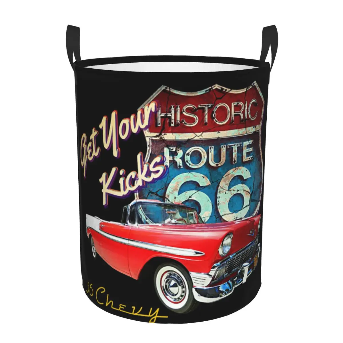 1956 Chevy-Bel Air Car Street Hot Rod antiguo Ruta 66 cestas de lavandería plegables ropa sucia organizador para el hogar cesto grande para niños