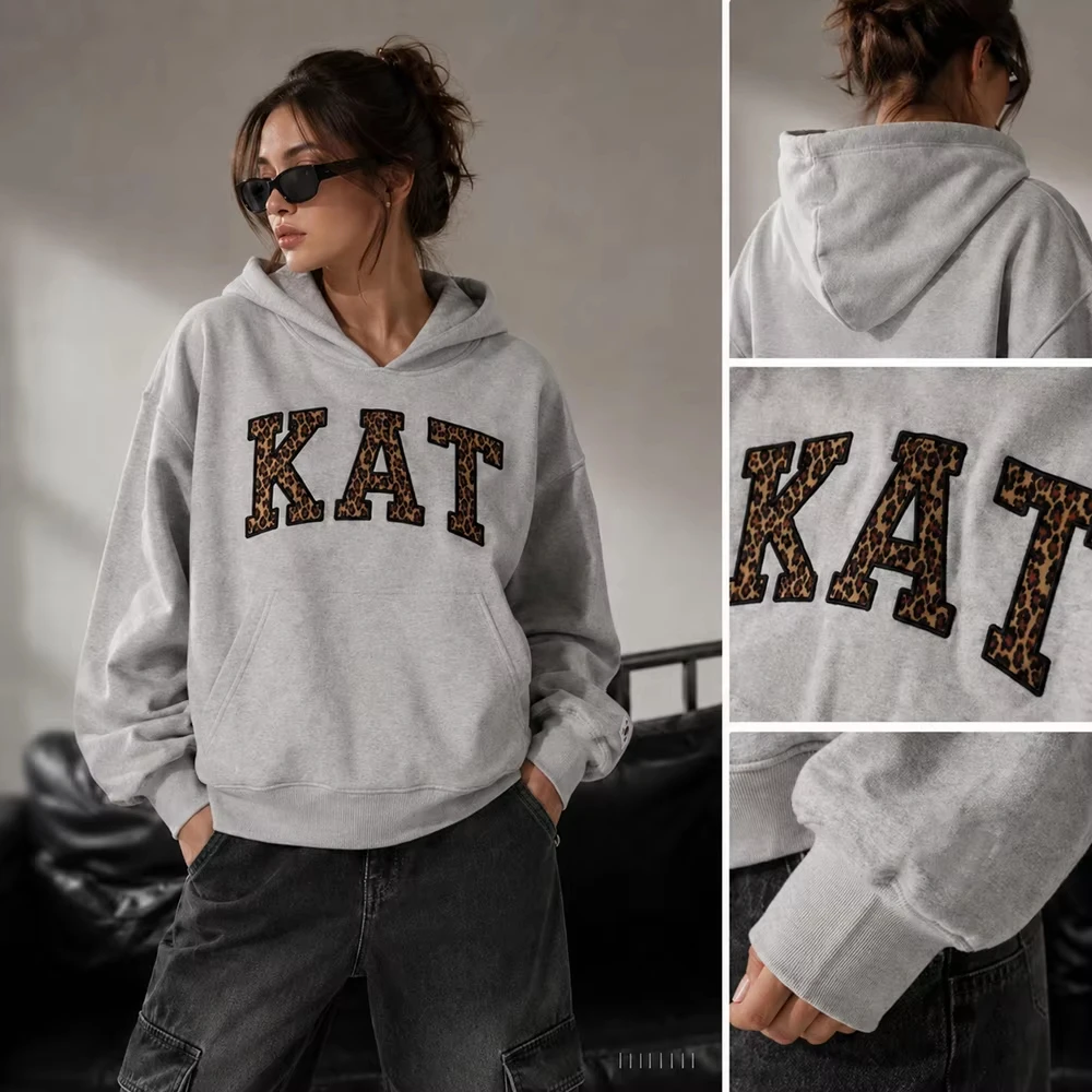 2026 New Men Women KATSEYE Double Sided Print Hoodie Concert Merch Outfit Fan Streetwear Hooded Sweatshirt Leopard Letter