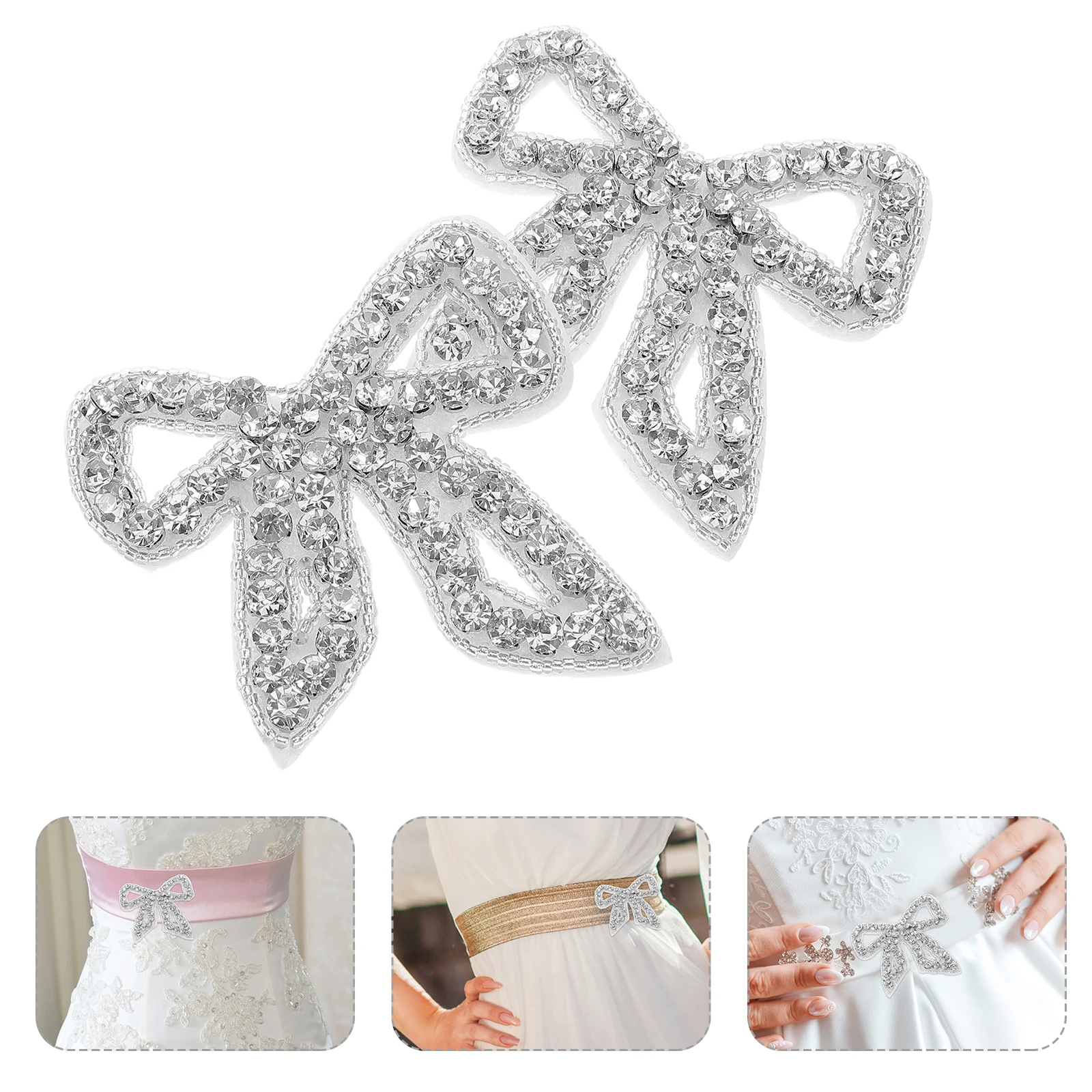 

2pcs Bowknot Rhinestone Iron On Patches Bling Clothing Applique Heat Transfer Decal For Wedding Belt Pants Outfit Accessory Diy
