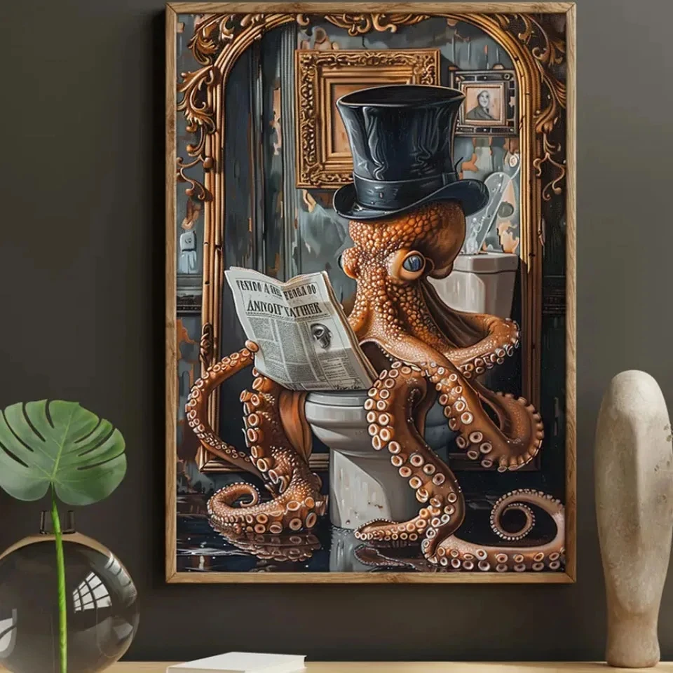 Octopus On Toilet Diy 5D Diamond Painting Full Square Round New Full Mosaic Embroidery For Funny Bathroom Wall Art