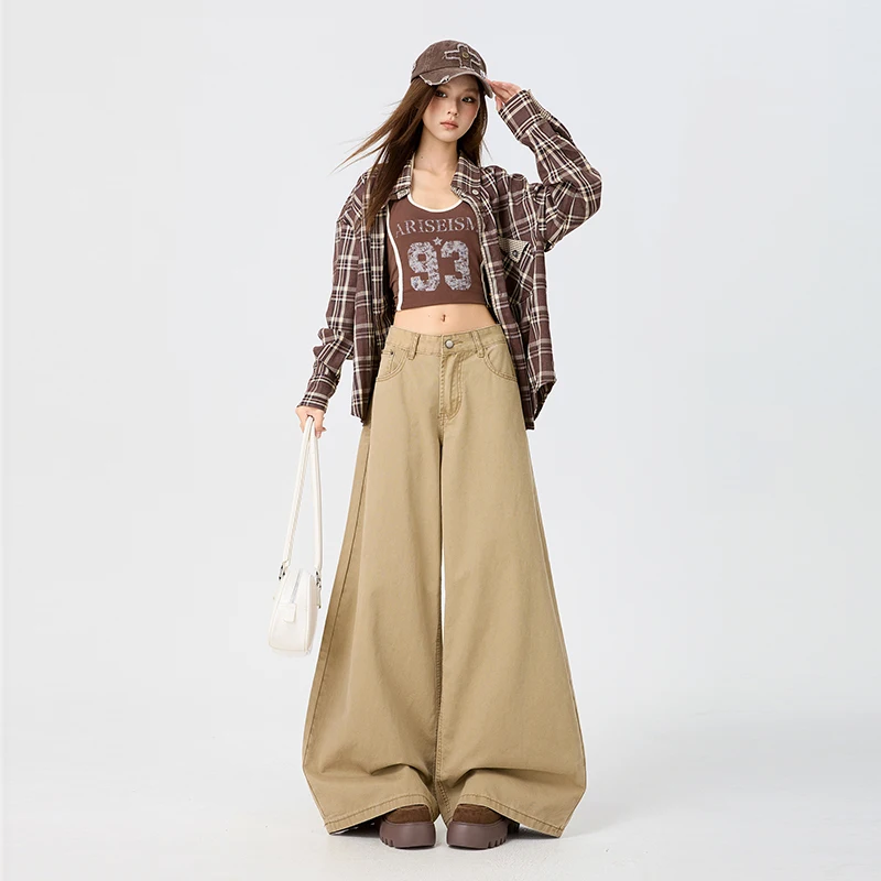 2026 Spring Hot Cotton American High Waist Wide Leg Pants with Slimming Design, Loose Casual Pants for Women, Street Style Y2K