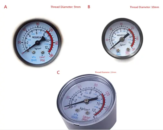 Diameter 9mm/10mm/13mm Double Scale Air Compressor Pneumatic Hydraulic Fluid Pressure Gauge 0-12Bar / 0-180PSI Thread