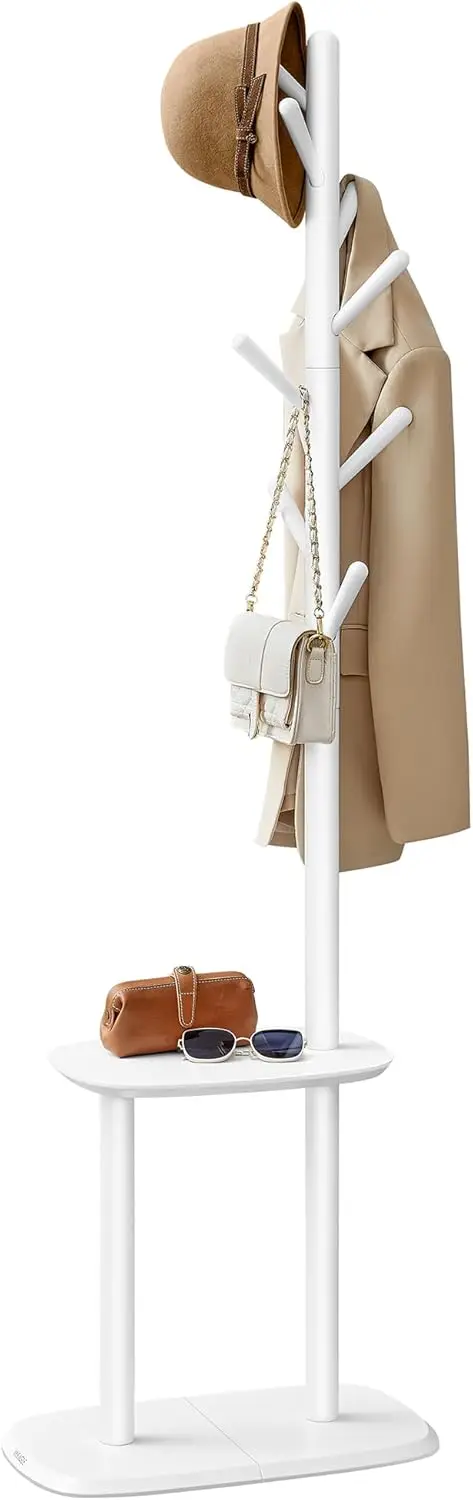 

Freestanding Coat Rack with 8 Hooks and Storage Shelf, 67.2 Inch Tall for Entryway, Hallway, Bedroom, Cloud White