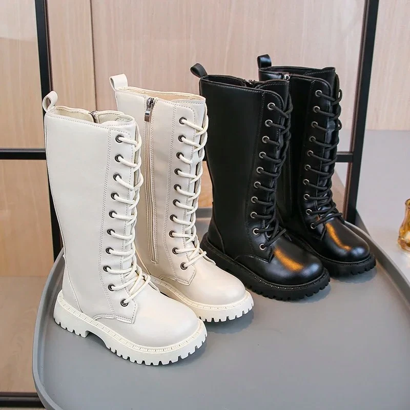 Children High Boots Round Toes Soft Kids Long Boots Soild Color Versatile 2025 Autumn New Girls Fashion Boots Mid-calf Non-slip
