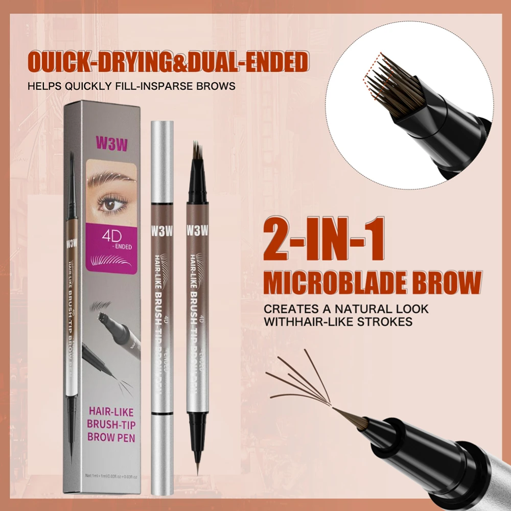 قلم تحديد الحواجب W3W متعدد الشق 4D Micro-Sculpting ثنائي الطرف، يدوم طويلاً، غير ملطخ، مثل حقيقي #1