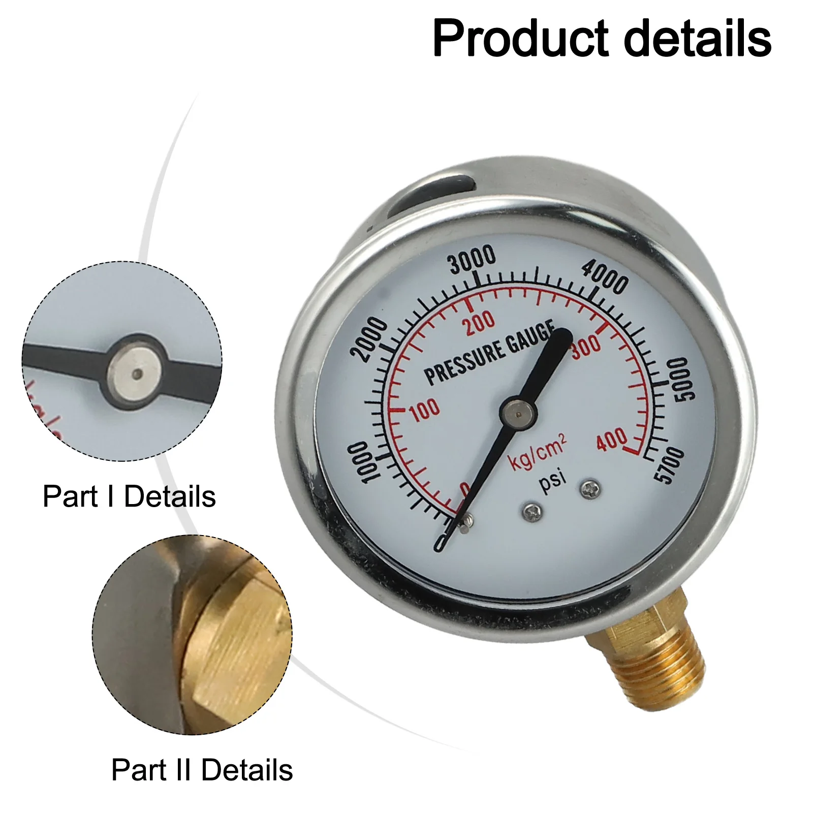 Accuracy Class 2.5% Pressure Gauge 40mm Dial Pressure 1/8