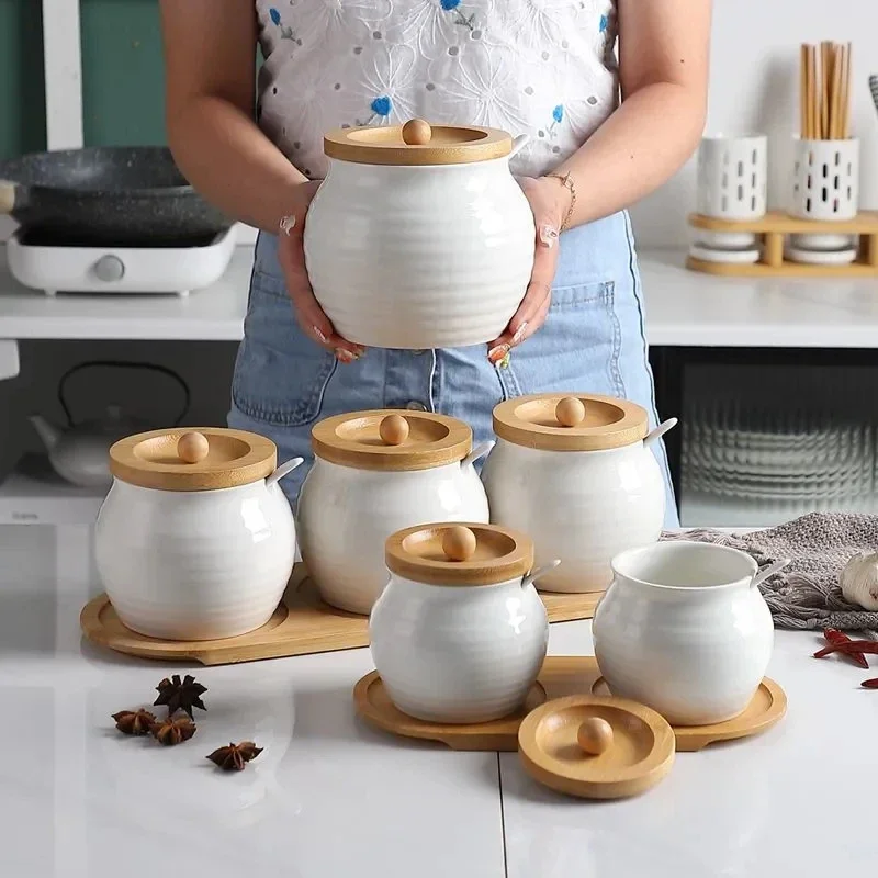 340ML 600ML 1300ML Ceramic Household Pickle Jar Sealed Pickled Cabbage Pickle Jar Large Diameter Storage Tank
