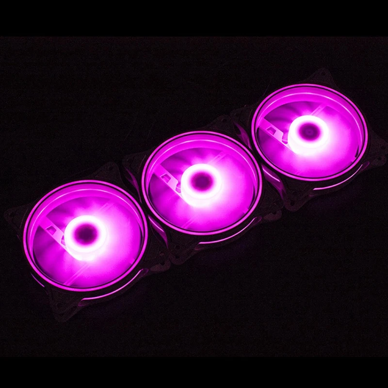 SMIEA 4 Pin 120mm Cool Fan Pc Fans 3 Aperture Interntl External Pink LED Large Air Volume Silent Fan for Pc Cooling 3 Pack